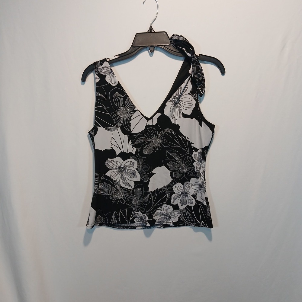 VTG Byerwear Floral Bow Accent WHIMSYGOTH Sleeveless Tank Black White V-Neck XL
